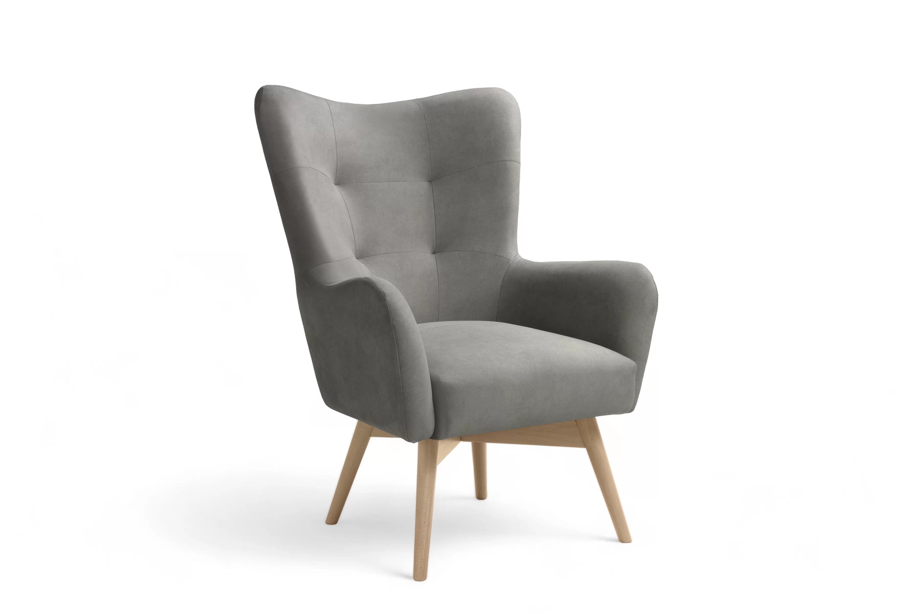 Křeslo ušák Nordic - šedý snadno čistitelný velvet Cloud 87 / nožky buk Křeslo Ušák Skandynawski Nordic - šedá welwet snadno čistitelný Cloud 87 / buk 