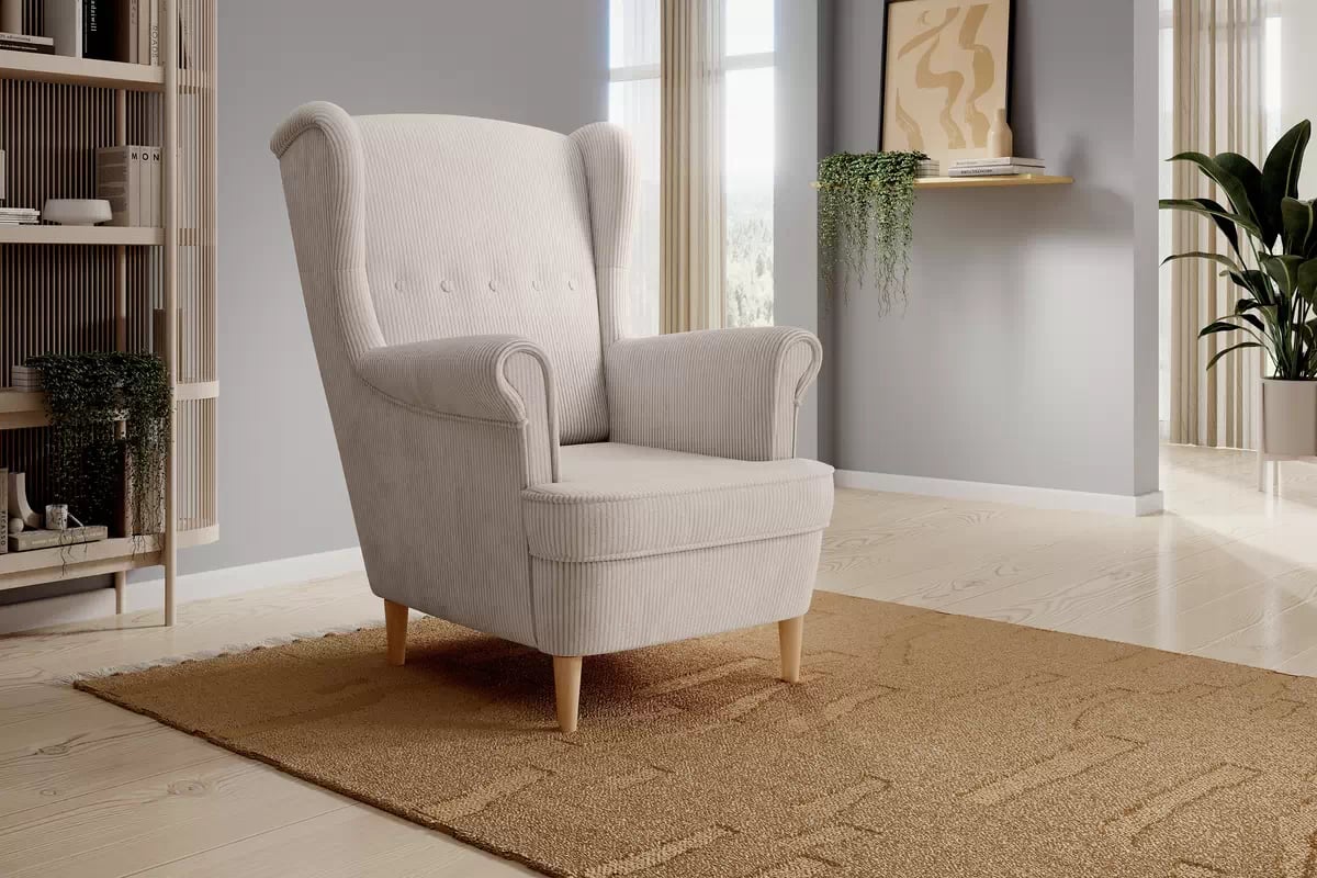 Kreslo Ušiak Vilano - svetlobéžový Poso 100 / buk Kreslo Ušiak Vilano - jasno béžový MENČESTER Poso 100 / nožičky buk