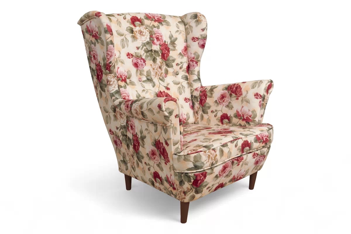 Kreslo Ušiak Vilano - látka drukowana kvetinový vzor Coral WM 82 / Nohy Venge Kreslo Ušiak Vilano - látka drukowana kvetinový vzor Coral WM 82 / Nohy Venge 