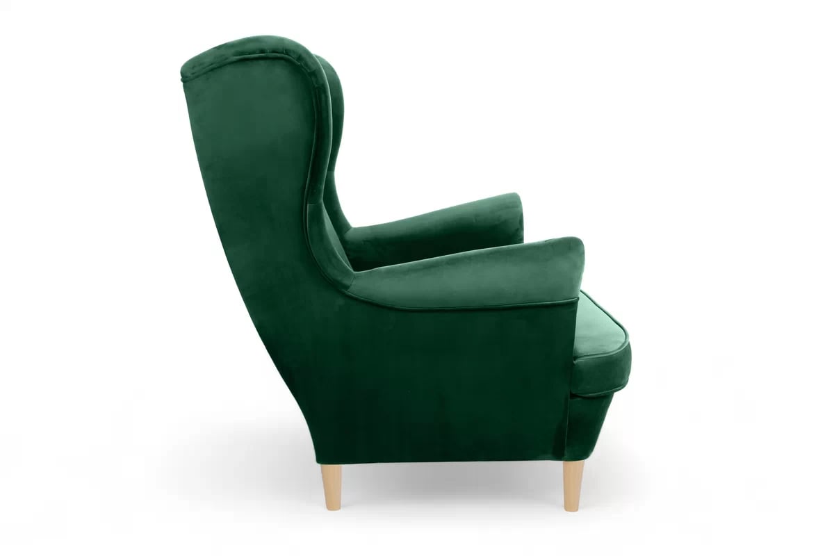 Křeslo ušák Vilano - lahvově zelený samet Bluvel 78 / nohy buk Křeslo Ušák Vilano - samet w butelkowej zieleni Bluvel 78 / Nohy buk 