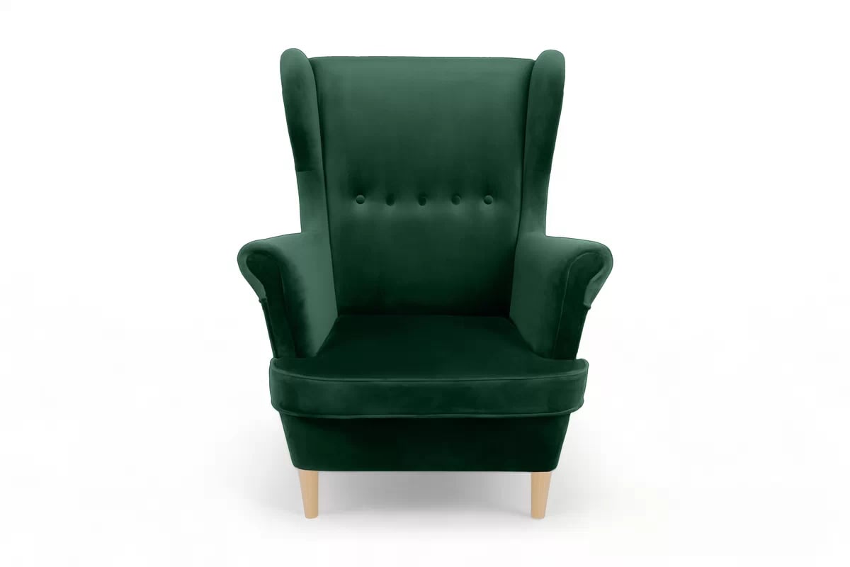 Kreslo Ušiak Vilano s podnožkou - fľaškovo zelená zamat Bluvel 78 / Nohy buk Kreslo Ušiak Vilano z podnozkiem - fľaškovo zelená zamat Bluvel 78 / Nohy buk