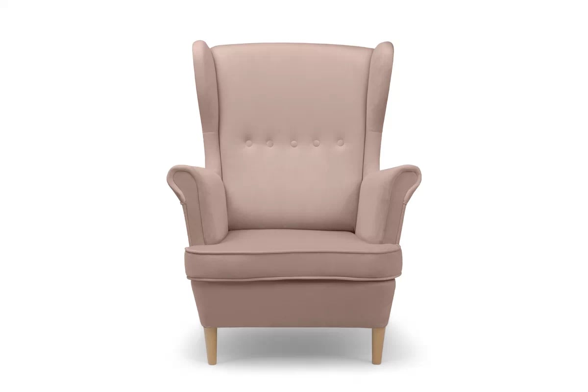 Křeslo ušák Vilano s podnožkou - růžový hydrofobní samet Matt Velvet 61 / nohy buk Křeslo Ušák Vilano z podnozkiem - Růžová samet hydrofobní  Matt Velvet 61 / Nohy buk 