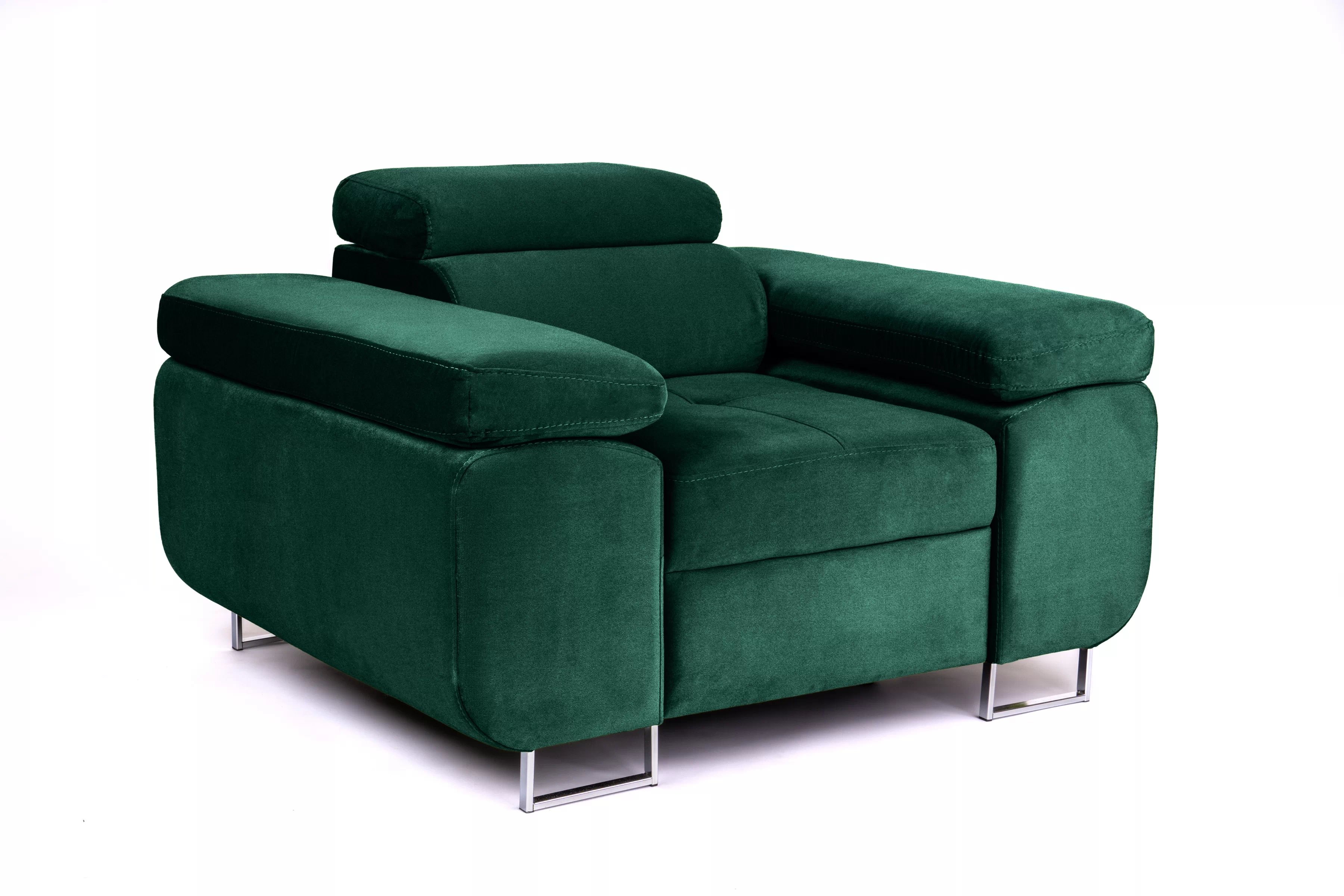 Relaxační křeslo Annabelle s nastavitelnou opěrkou hlavy - zelený samet Kronos 19 Křeslo čalouněná Annabelle z regulowanym zaglowkiem - zelená welwet Kronos 19