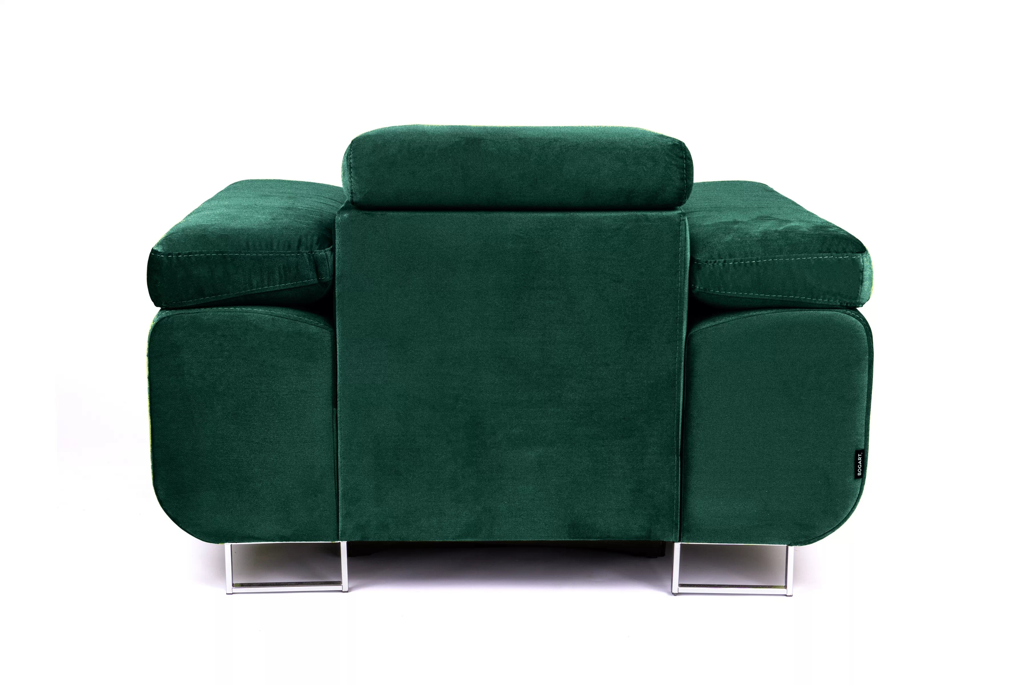 Relaxační křeslo Annabelle s nastavitelnou opěrkou hlavy - zelený samet Kronos 19 Křeslo čalouněná Annabelle z regulowanym zaglowkiem - zelená welwet Kronos 19