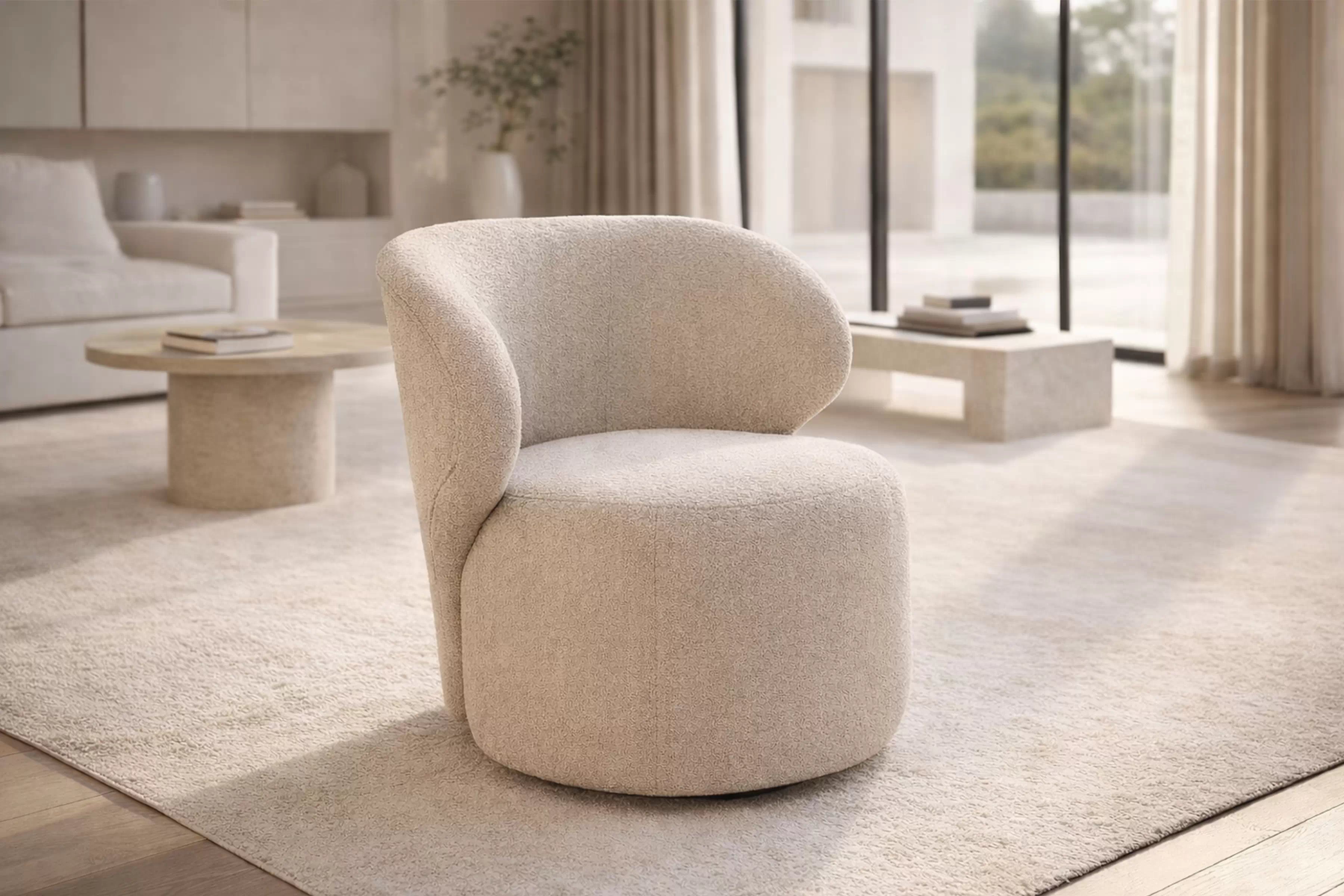 Dizajnové kreslo Cocoon - béžové buklé Catch Me 02 Kreslo odpočinkové Cocoon - Béžová boucle Catch Me 02