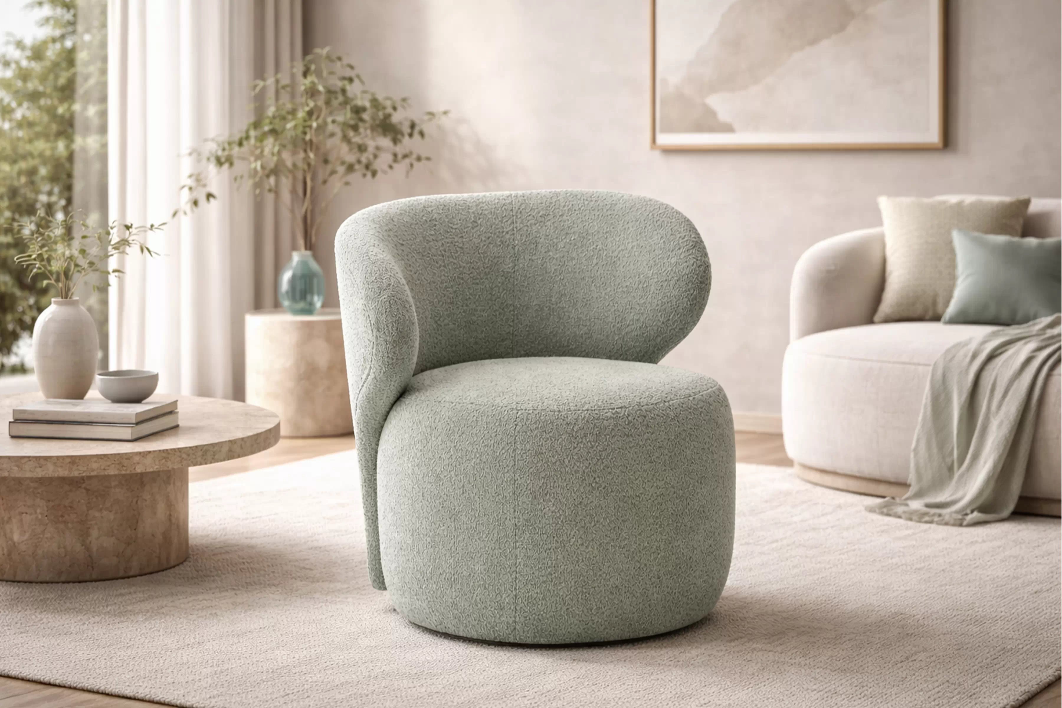 Dizajnové kreslo Cocoon - zelené buklé Catch Me 13 Kreslo odpočinkové Cocoon - zelená boucle Catch Me 13