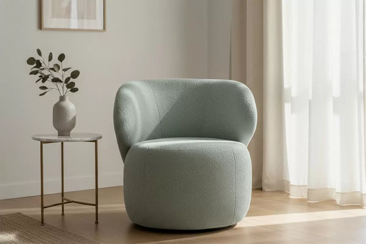 Relaxační křeslo Cocoon otočné - zelená bouclé Catch Me 13 Křeslo čalouněná Cocoon obrotowy - zielona boucle Catch Me 13