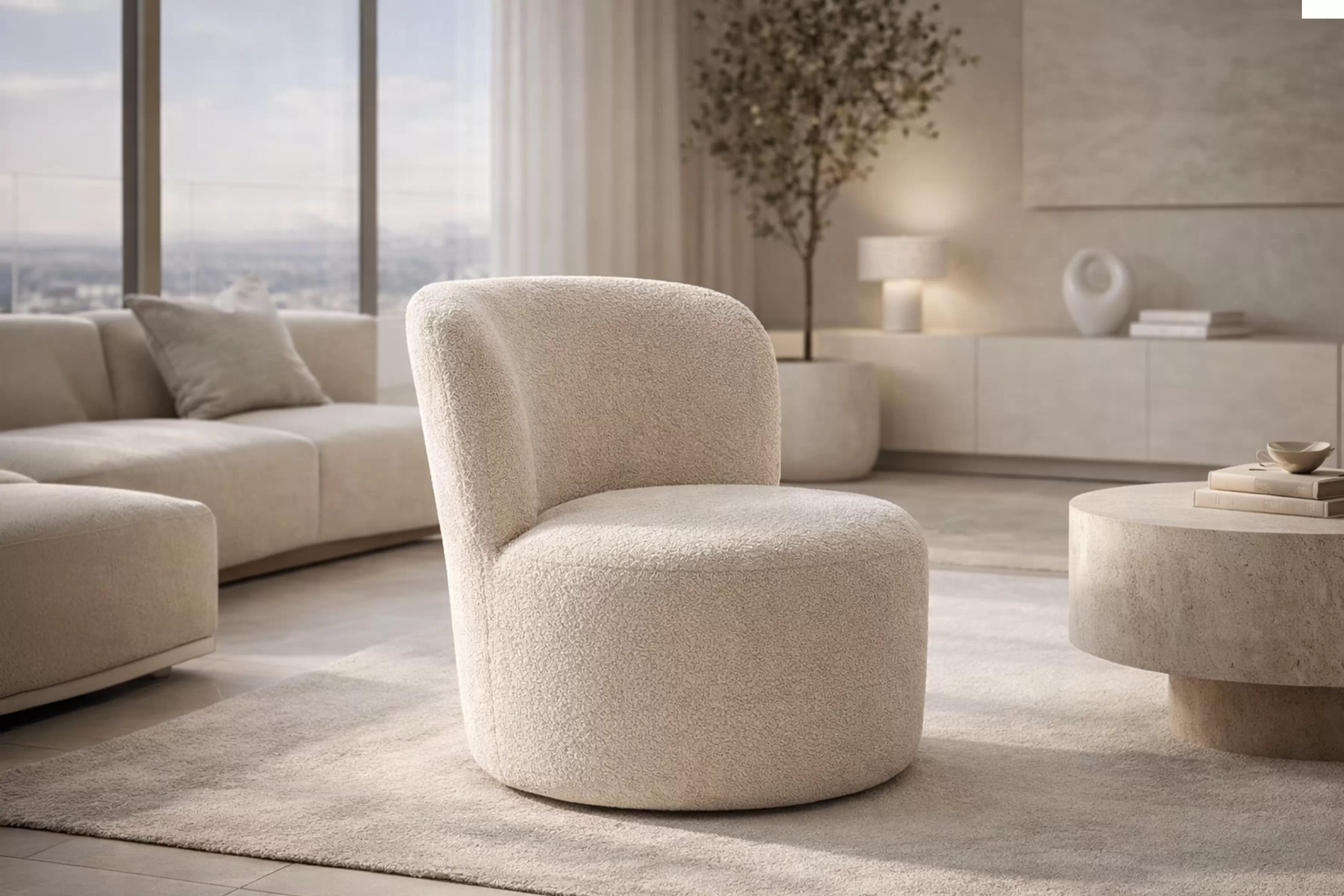 Dizajnové kreslo Hygga - béžové buklé Catch Me 02 Kreslo odpočinkové Hygga - Béžová boucle Catch Me 02