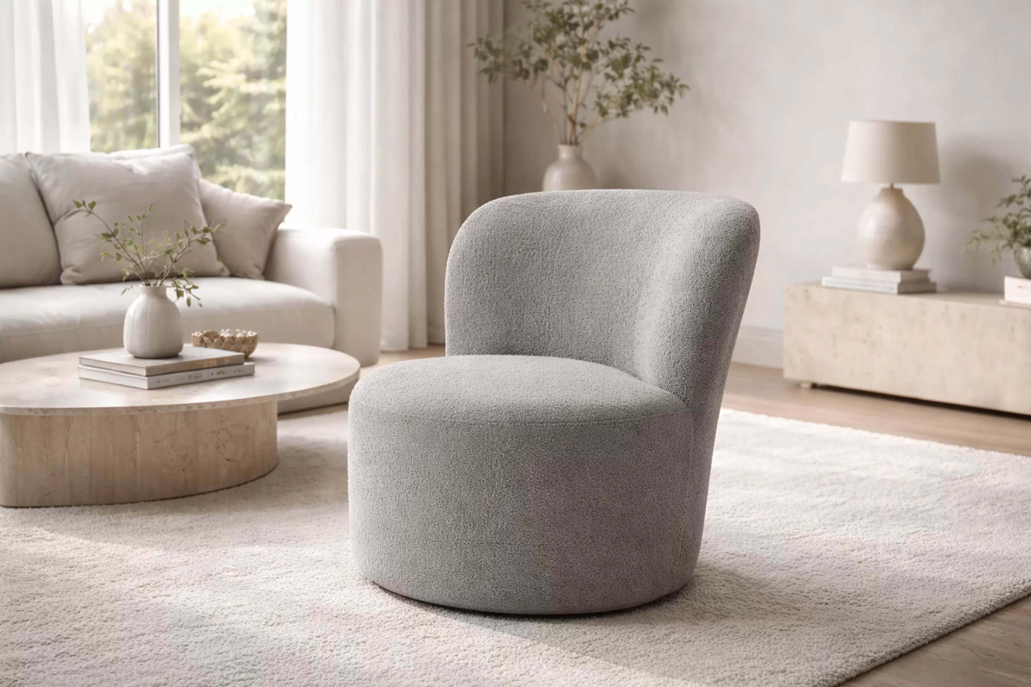 Dizajnové otočné kreslo Hygga - sivé buklé Catch Me 24 Kreslo odpočinkové Hygga otočna - šedá boucle Catch Me 24