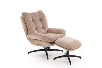 Otočný relaxačný fotel Opunio s podnožkou - béžová textília