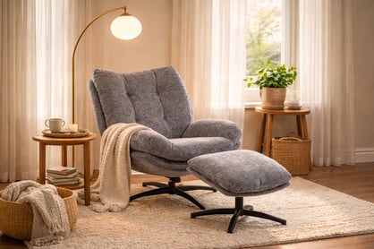 Hojdacie kreslo Opunio otočné s podnožkou - sivá tkanina Kreslo odpočinkové Opunio otočna z podnozkiem - šedá dzianina