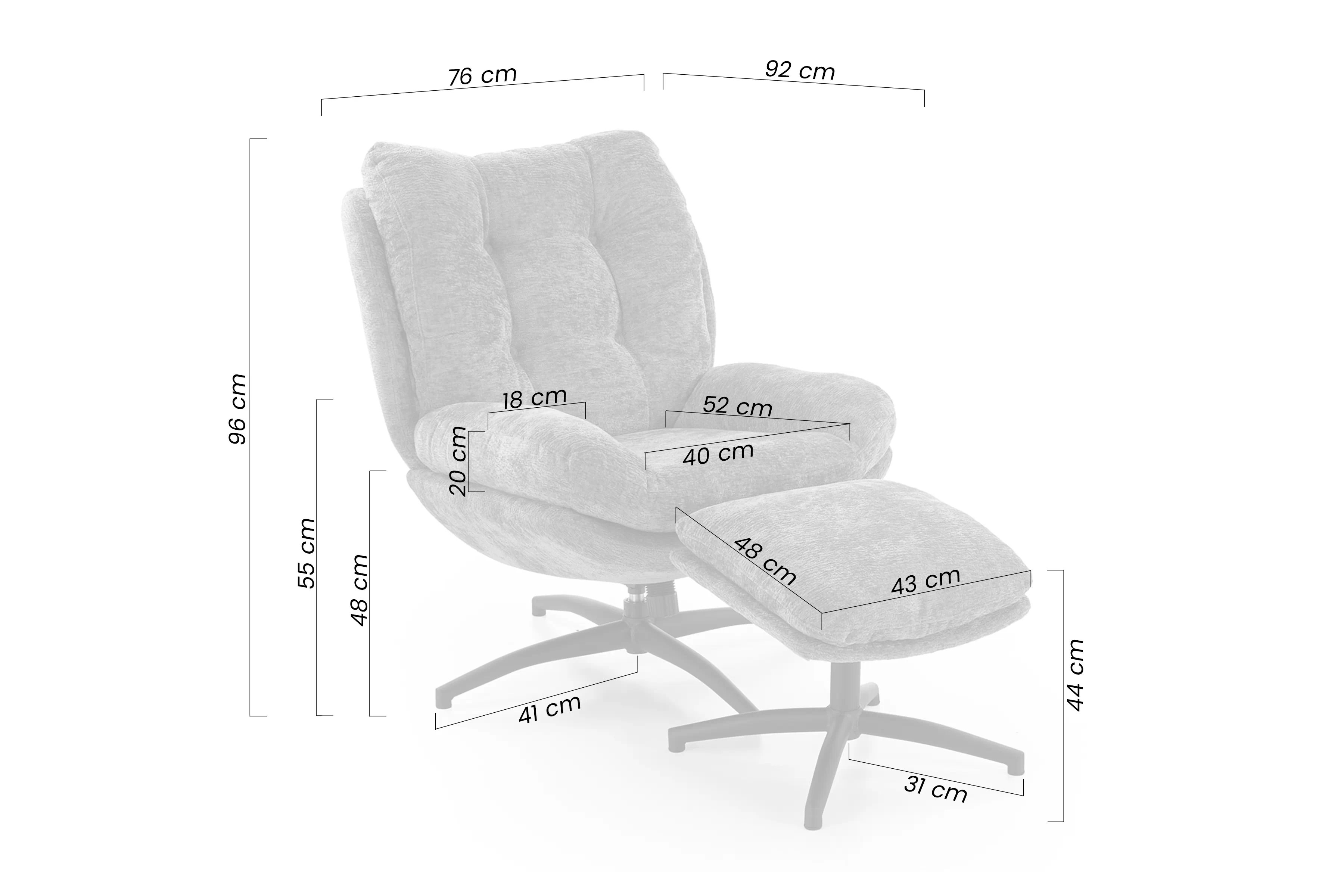 Hojdacie kreslo Opunio otočné s podnožkou - sivá tkanina Kreslo odpočinkové Opunio otočna z podnozkiem - šedá dzianina