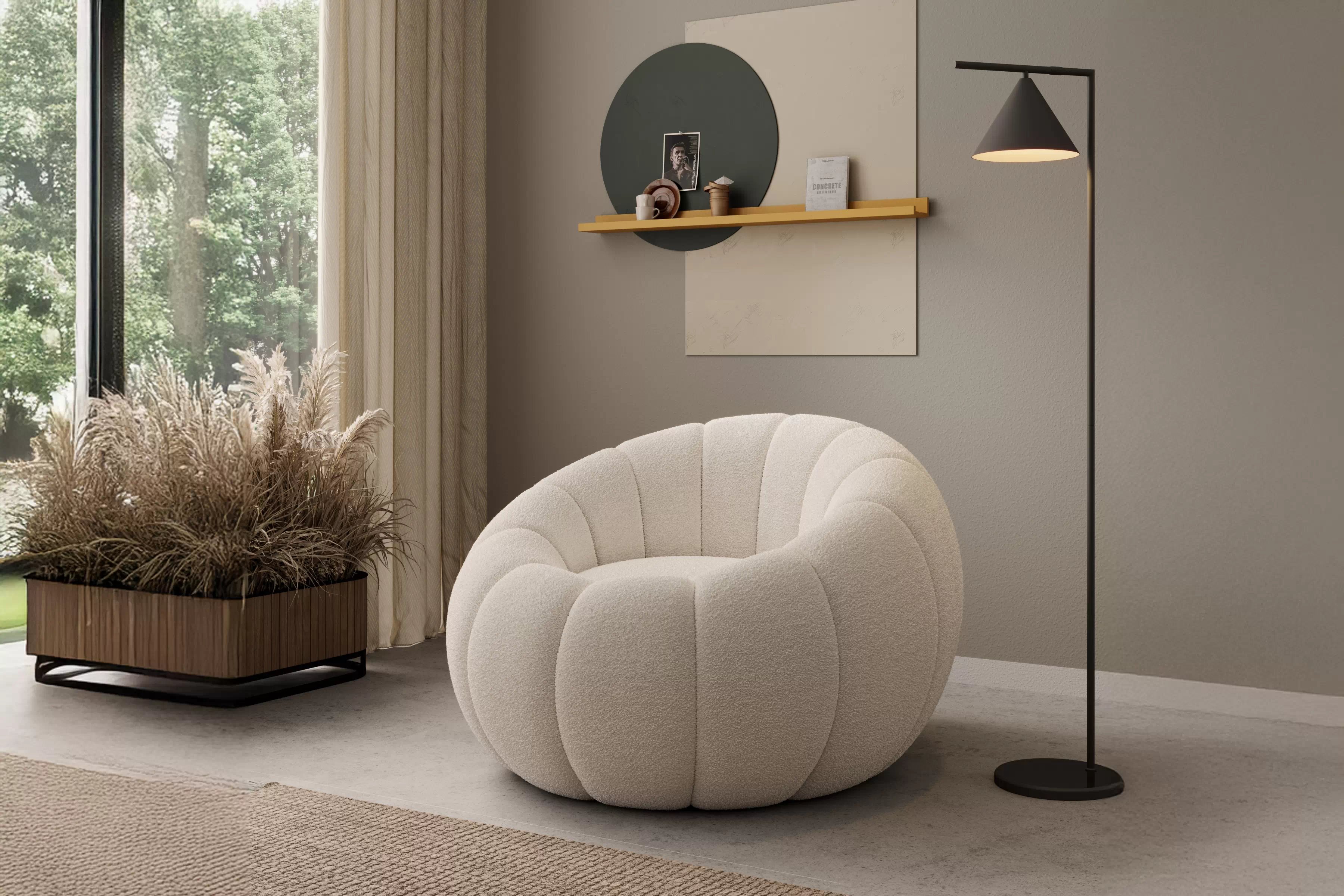 Křeslo Pares - krémová bouclé Lambi 1 Křeslo čalouněná Pares - Krémový boucle Lambi 1 