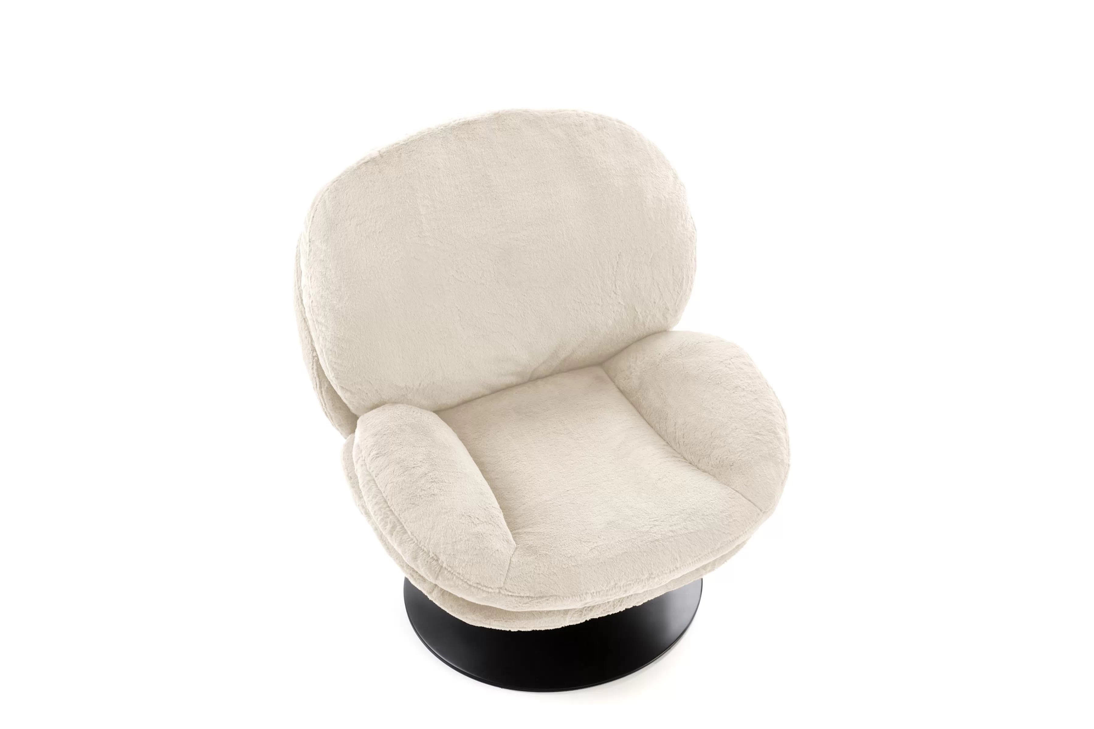 Otočné relaxační křeslo Sella - béžový samet Křeslo čalouněná Sella obrotowy - béžová Pletenina futerkowa