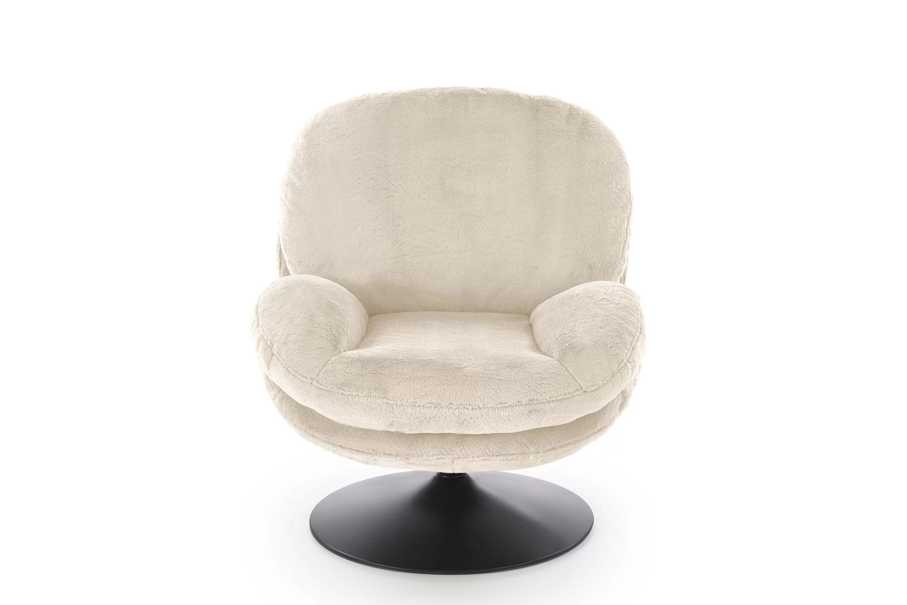 Otočné relaxační křeslo Sella - béžový samet Křeslo čalouněná Sella obrotowy - béžová Pletenina futerkowa