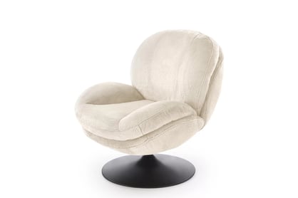 Otočné relaxační křeslo Sella - béžový samet Křeslo čalouněná Sella obrotowy - béžová Pletenina futerkowa