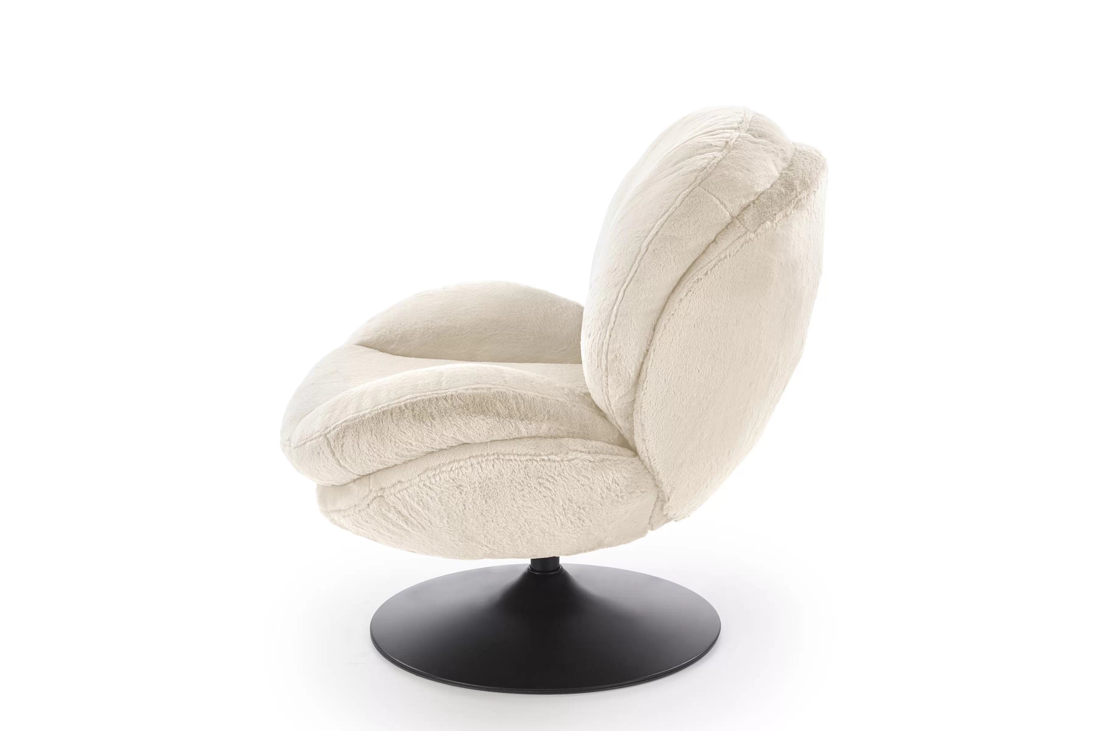 Otočné relaxační křeslo Sella - béžový samet Křeslo čalouněná Sella obrotowy - béžová Pletenina futerkowa