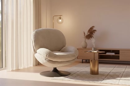 Otočné relaxační křeslo Sella - béžový samet Křeslo čalouněná Sella obrotowy - béžová Pletenina futerkowa