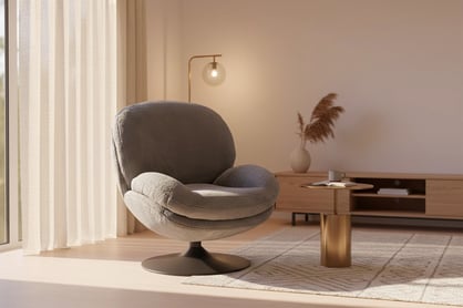 Otočné relaxační křeslo Sella - šedý plyš Křeslo čalouněná Sella obrotowy - šedá Pletenina futerkowa 