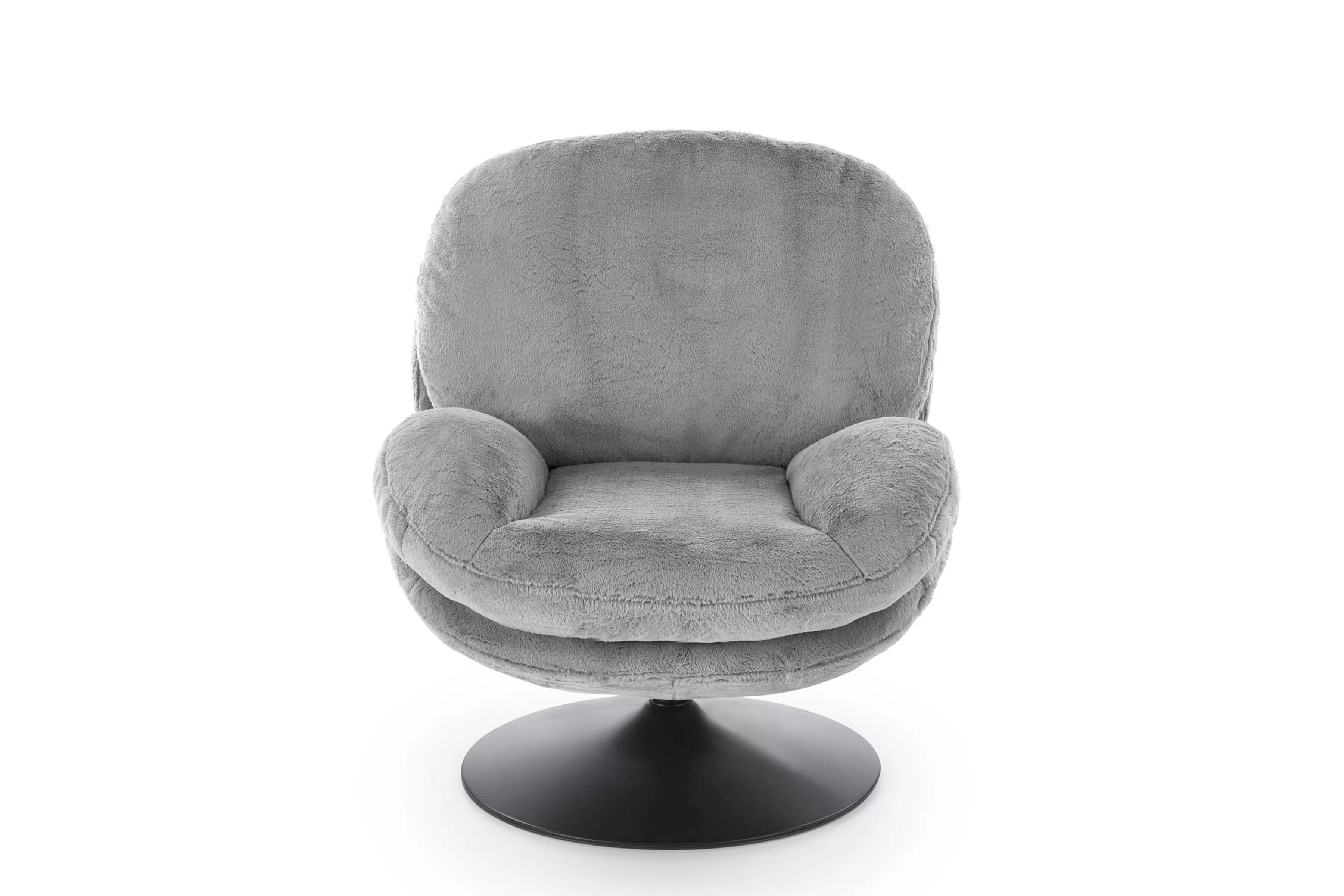 Otočné relaxační křeslo Sella - šedý plyš Křeslo čalouněná Sella obrotowy - šedá Pletenina futerkowa 