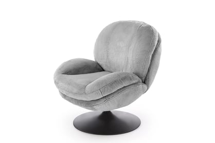 Otočné relaxační křeslo Sella - šedý plyš Křeslo čalouněná Sella obrotowy - šedá Pletenina futerkowa 