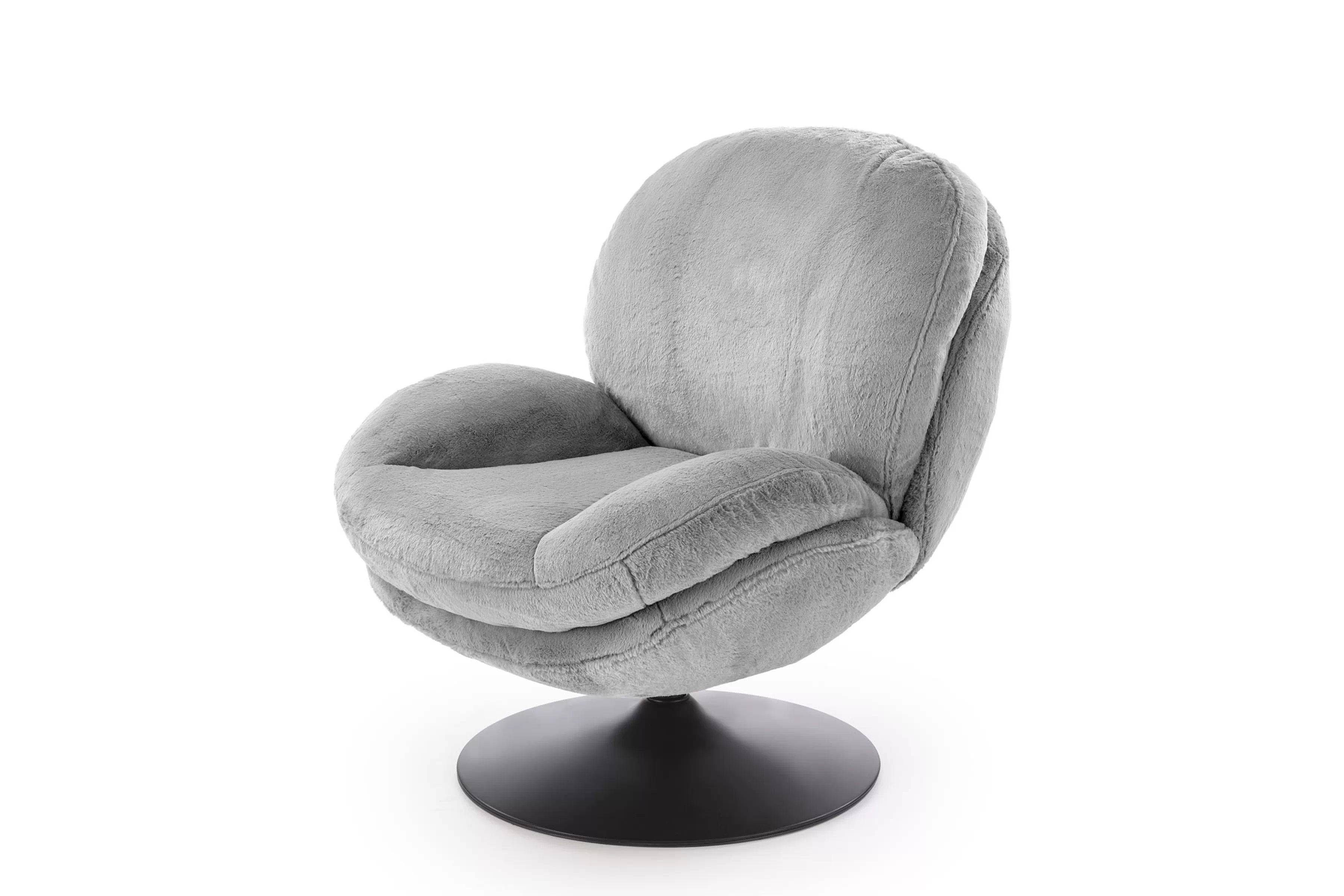 Otočné relaxační křeslo Sella - šedý plyš Křeslo čalouněná Sella obrotowy - šedá Pletenina futerkowa 