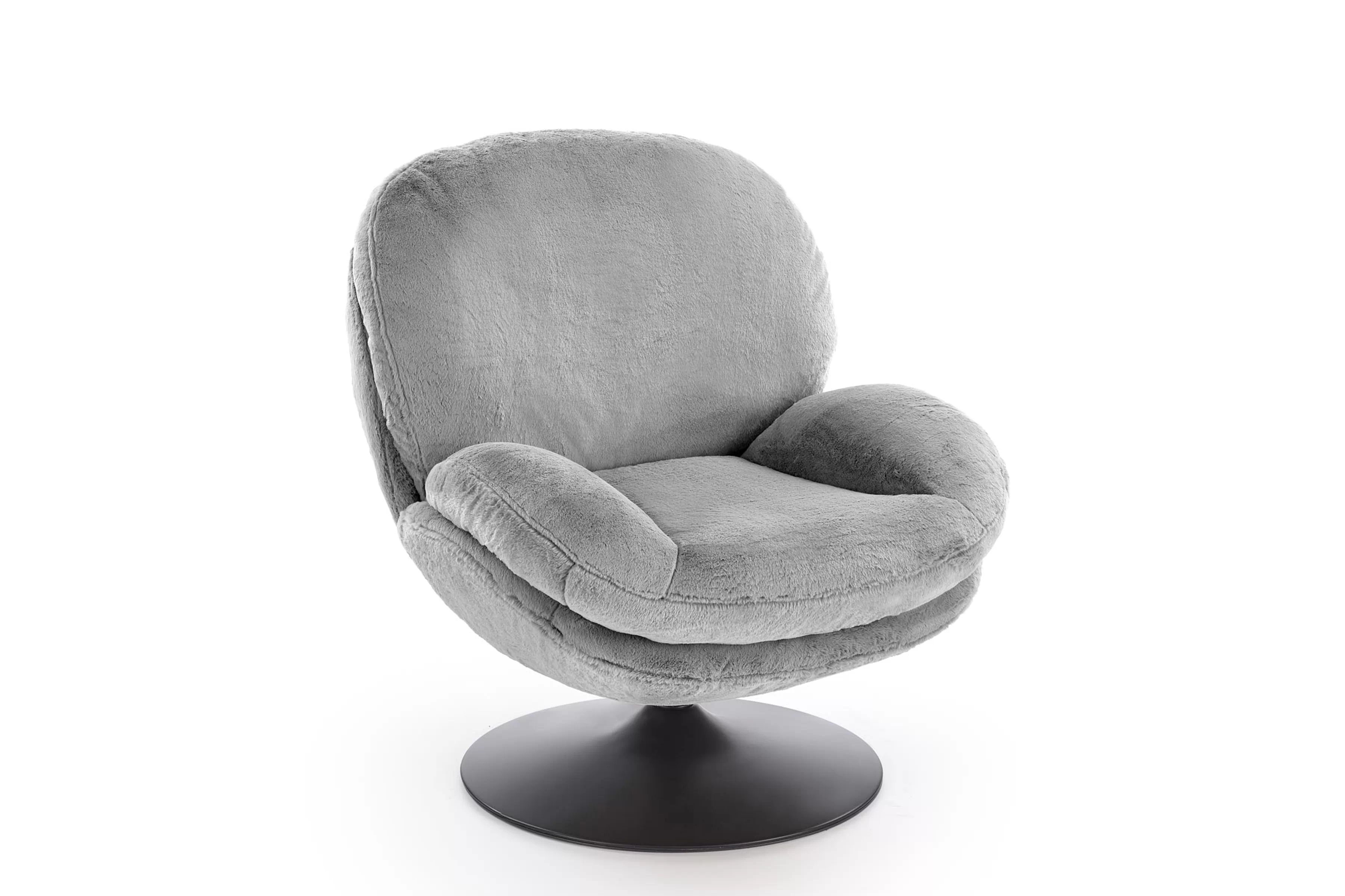 Otočné relaxační křeslo Sella - šedý plyš Křeslo čalouněná Sella obrotowy - šedá Pletenina futerkowa 