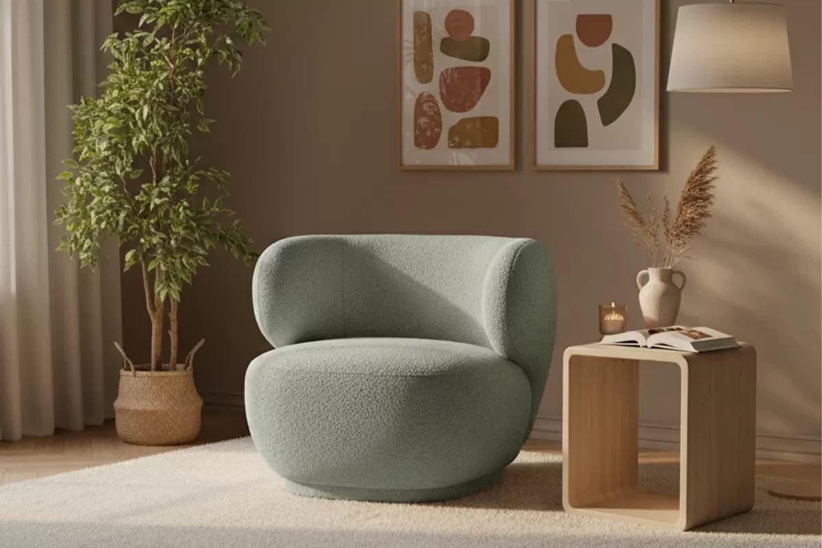 Relaxační křeslo Skindi - zelená bouclé Catch Me 13 Křeslo čalouněná Skindi - zielona bukla Catch Me 13