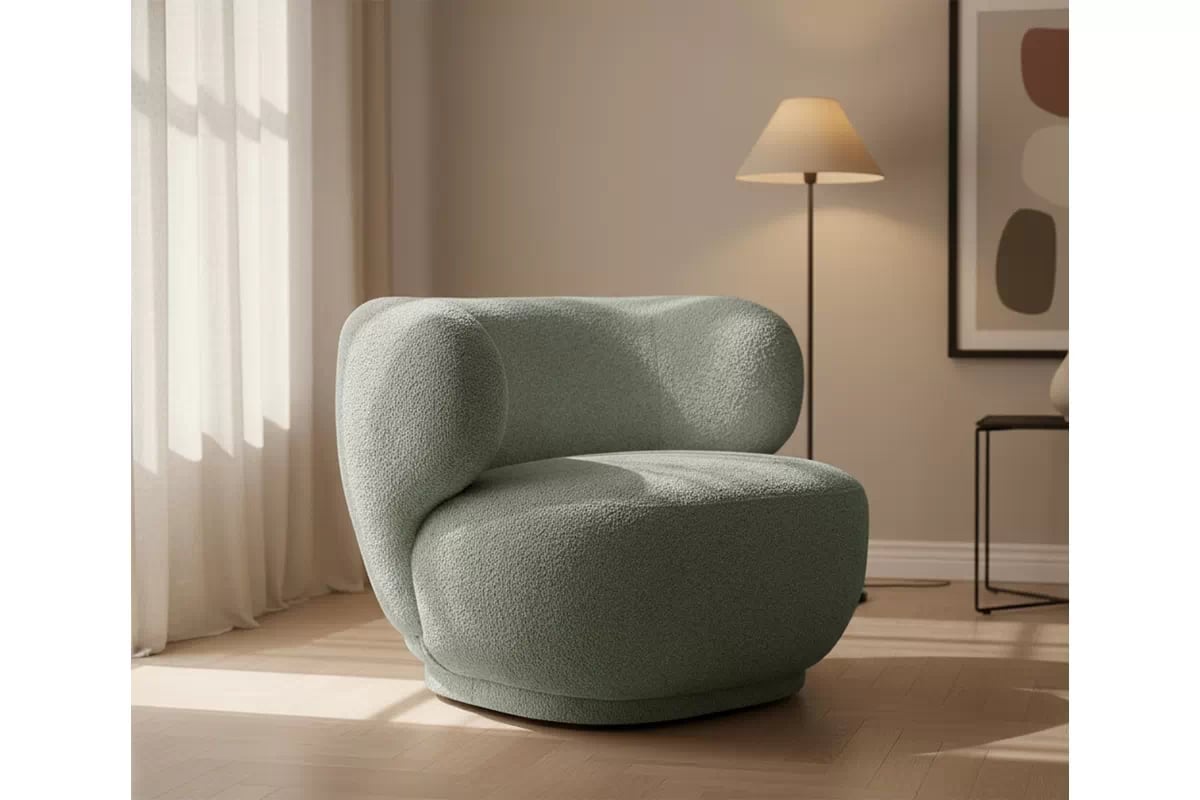 Relaxační křeslo Skindi otočné - zelená bouclé Catch Me 13 Křeslo čalouněná Skindi obrotowy - zielona boucle Catch Me 13