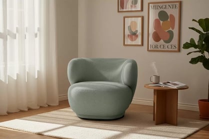 Relaxační křeslo Skindi otočné - zelená bouclé Catch Me 13 Křeslo čalouněná Skindi obrotowy - zielona boucle Catch Me 13