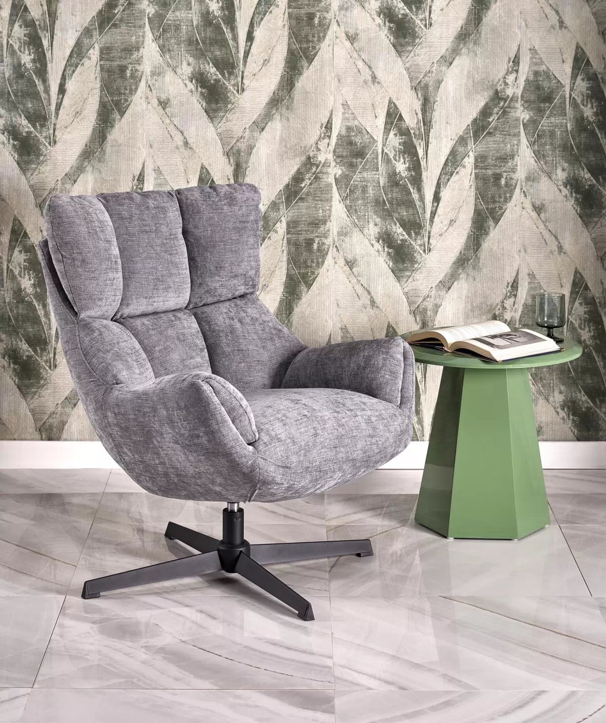 Otočné čalouněné křeslo Soremi - šedá / černé nožky Křeslo čalouněná Soremi obrotowy - popelavá / Nohy černá