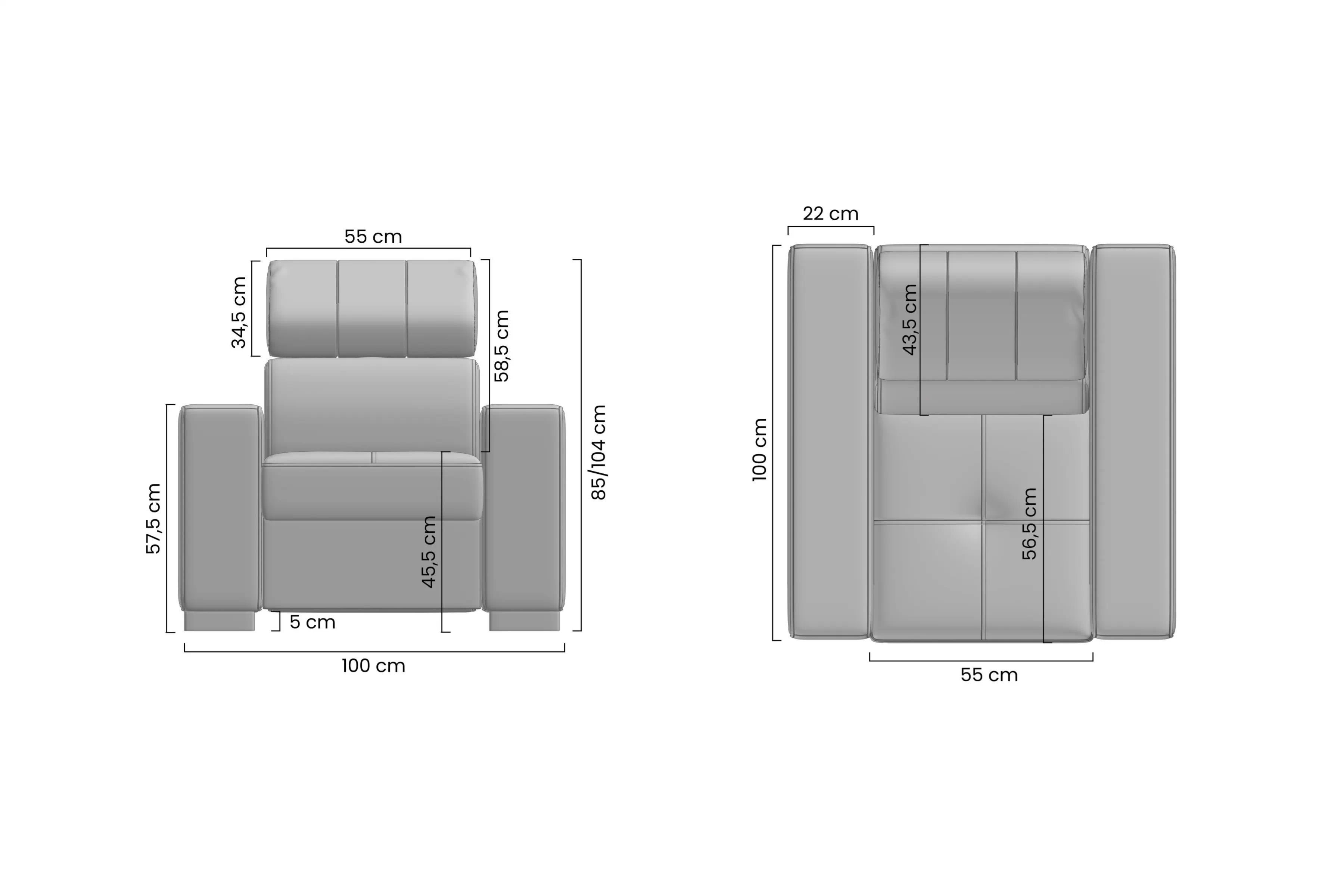 Kreslo Modeno s nastaviteľnou opierkou hlavy Kreslo odpočinkové z regulowanym zaglowkiem Modeno