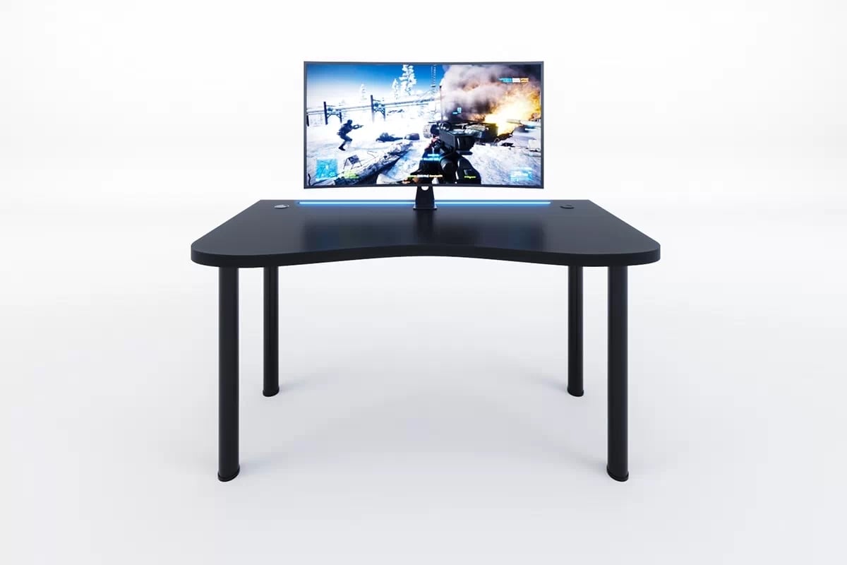 Polohovateľný PC stôl Alin 135 cm s LED pásikom - čierna Písací stôl gamingowe Alin 135 cm z regulacja wysokosci oraz tasma LED - Čierny 