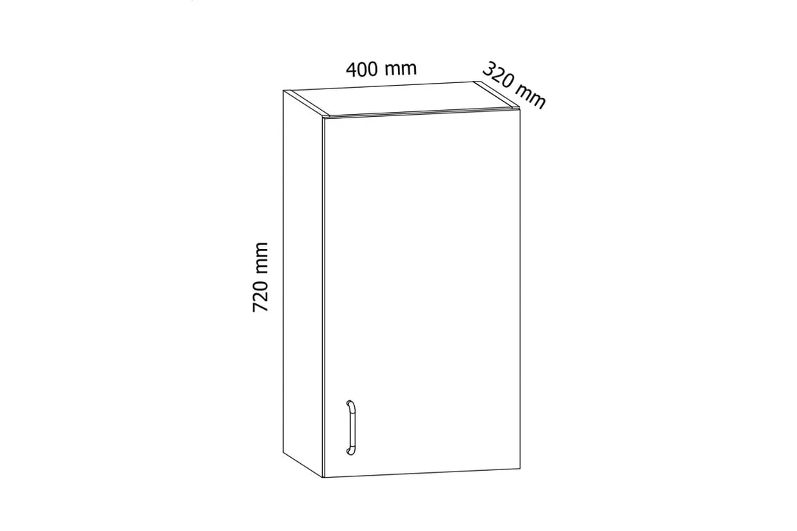 Závěsná jednodveřová skříňka Aspen G40 - bílý lesk Skříňka kuchyňská závěsná jednodveřová Aspen G40 - Rozměry