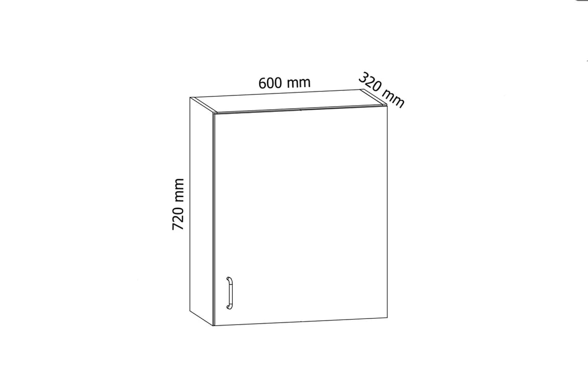 Aspen Gri lucios G60 P/L - Dulap suspendat cu o ușă Szafka Bucătărie suspendat ușă simplă Aspen G60 P/L - Dimensiuni