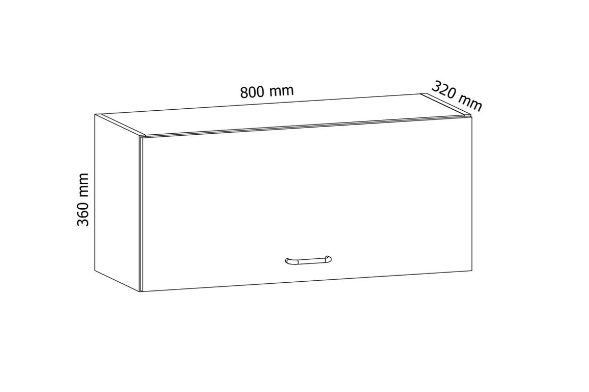 Závěsná výklopná skříňka Aspen G80K - bílý lesk Skříňka kuchyňská závěsná nízká Aspen G80K - Rozměry