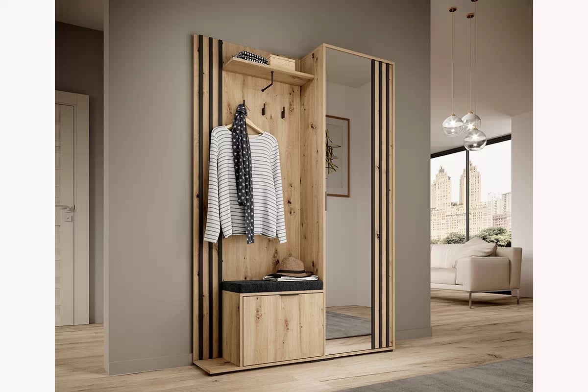 Predsieňová zostava Neria - dub artisan / čierna šatník w stylu nowoczesnym