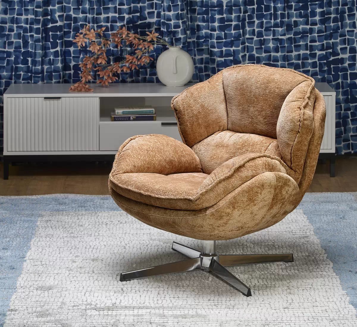 Otočné relaxačné kreslo Odilo - horčicová / chróm guido Kreslo odpočinkové horčicová
