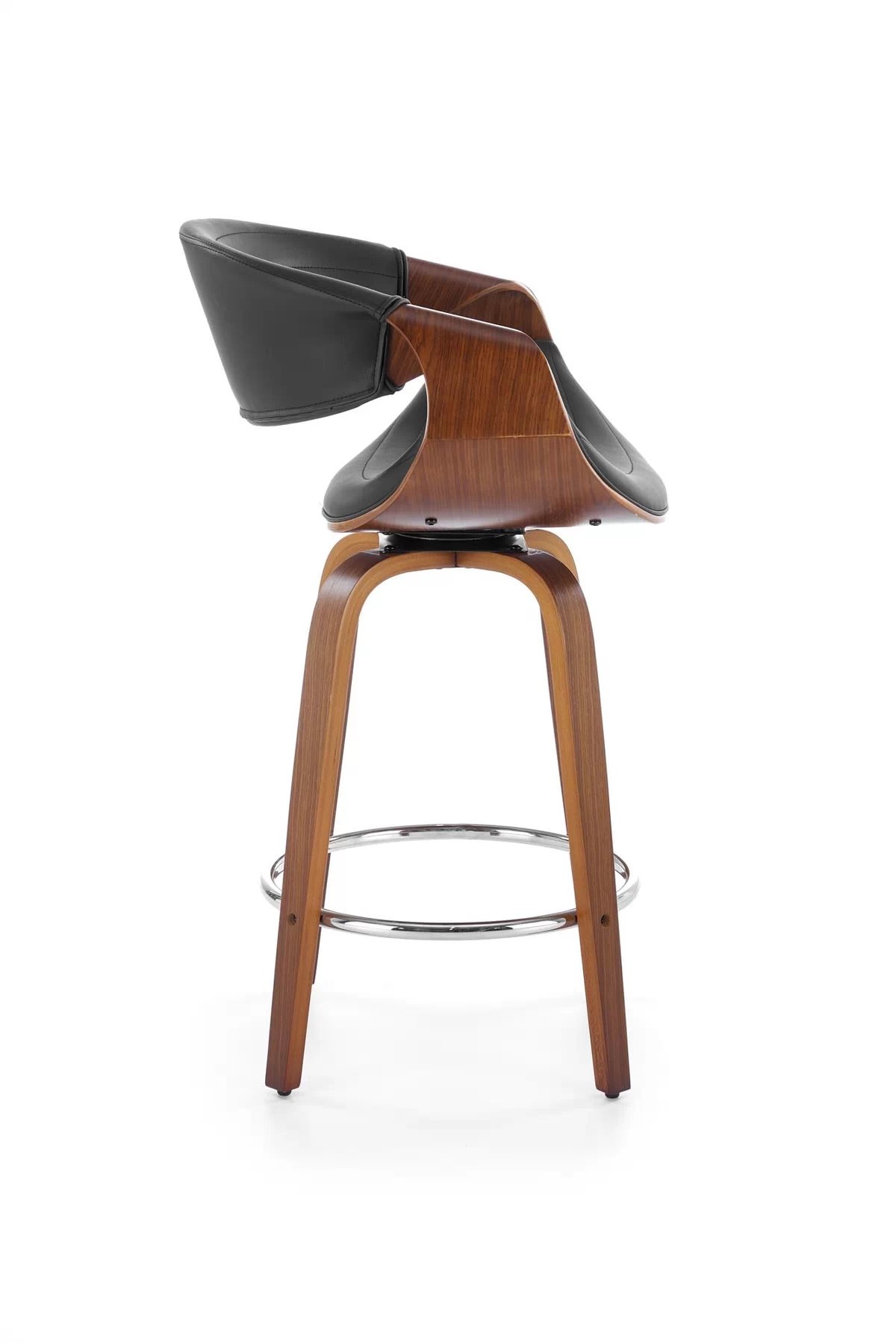 Čierny barový stolička Solvane s čalúneným sedadlom - ekokoža / orech h123 Barová stolička Čierny / orieškový