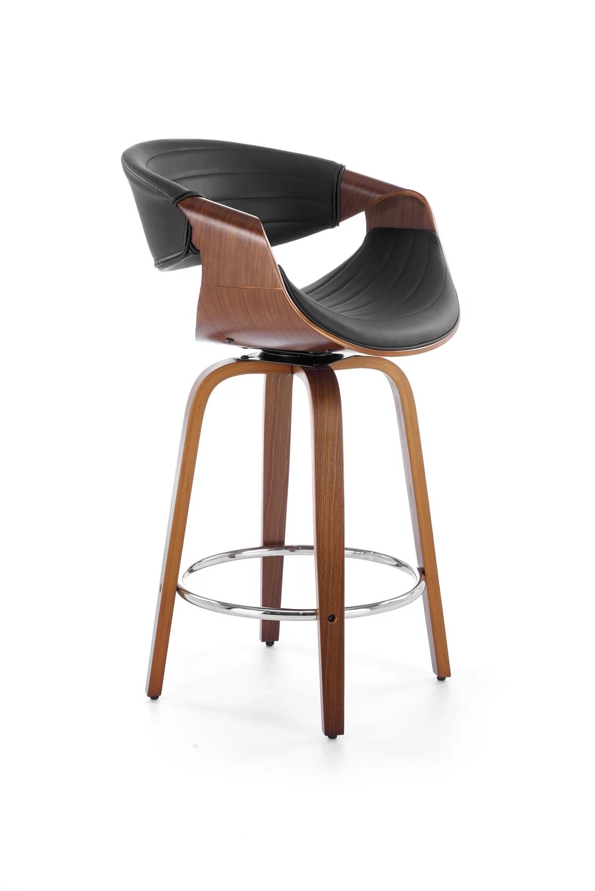 Čierny barový stolička Solvane s čalúneným sedadlom - ekokoža / orech h123 Barová stolička Čierny / orieškový