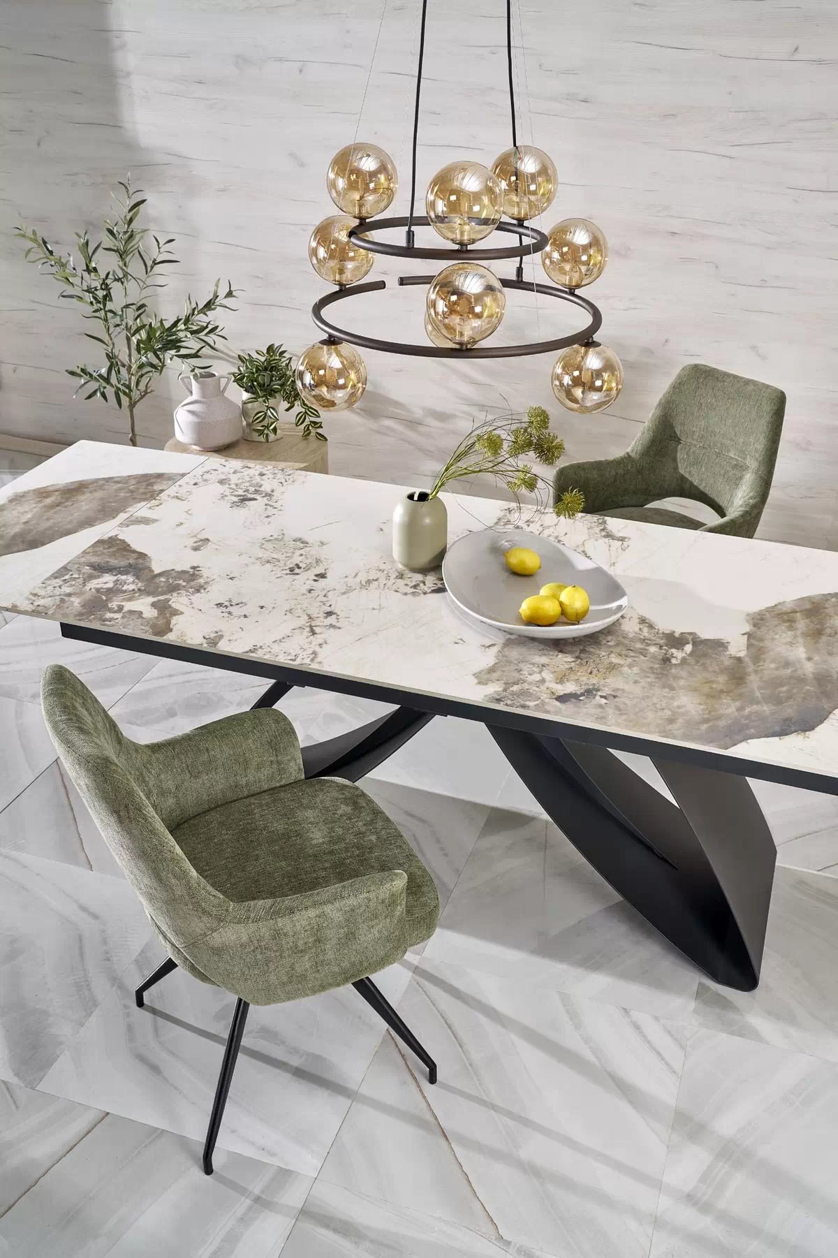 Rozkládací stůl Morvian 180-260x90 cm - bílý mramor / černá hilario Stůl rozkládací, Deska - bílá mramor, Nohy - černá