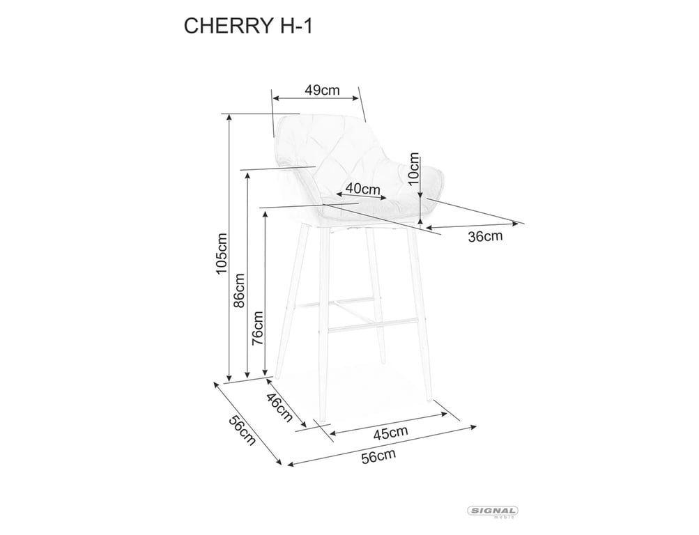 Barová židle Cherry H-1 Velvet - černá Bluvel 14 / černé nožky Barová židle cherry h-1 velvet - šedá / bluvel 14