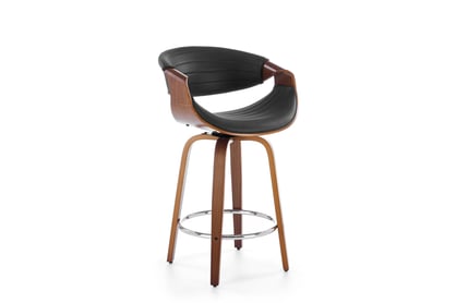 Čierny barový stolička Solvane s čalúneným sedadlom - ekokoža / orech