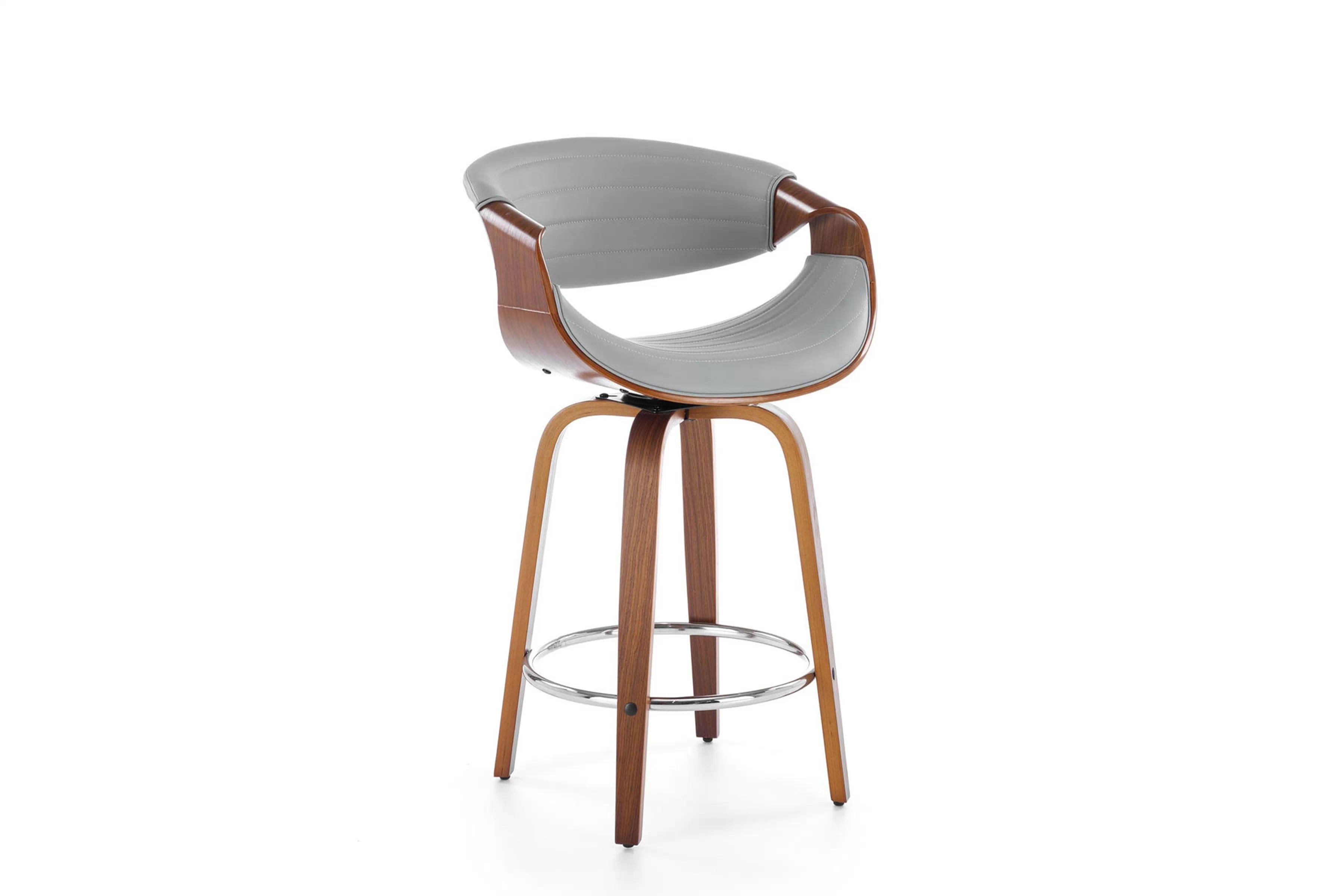 Hoker Solvane s čalúneným sedadlom - šedá ekokoža / orech Barová stolička Solvane z tapicerowanym siedziskiem - popol Ekokoža / Orech