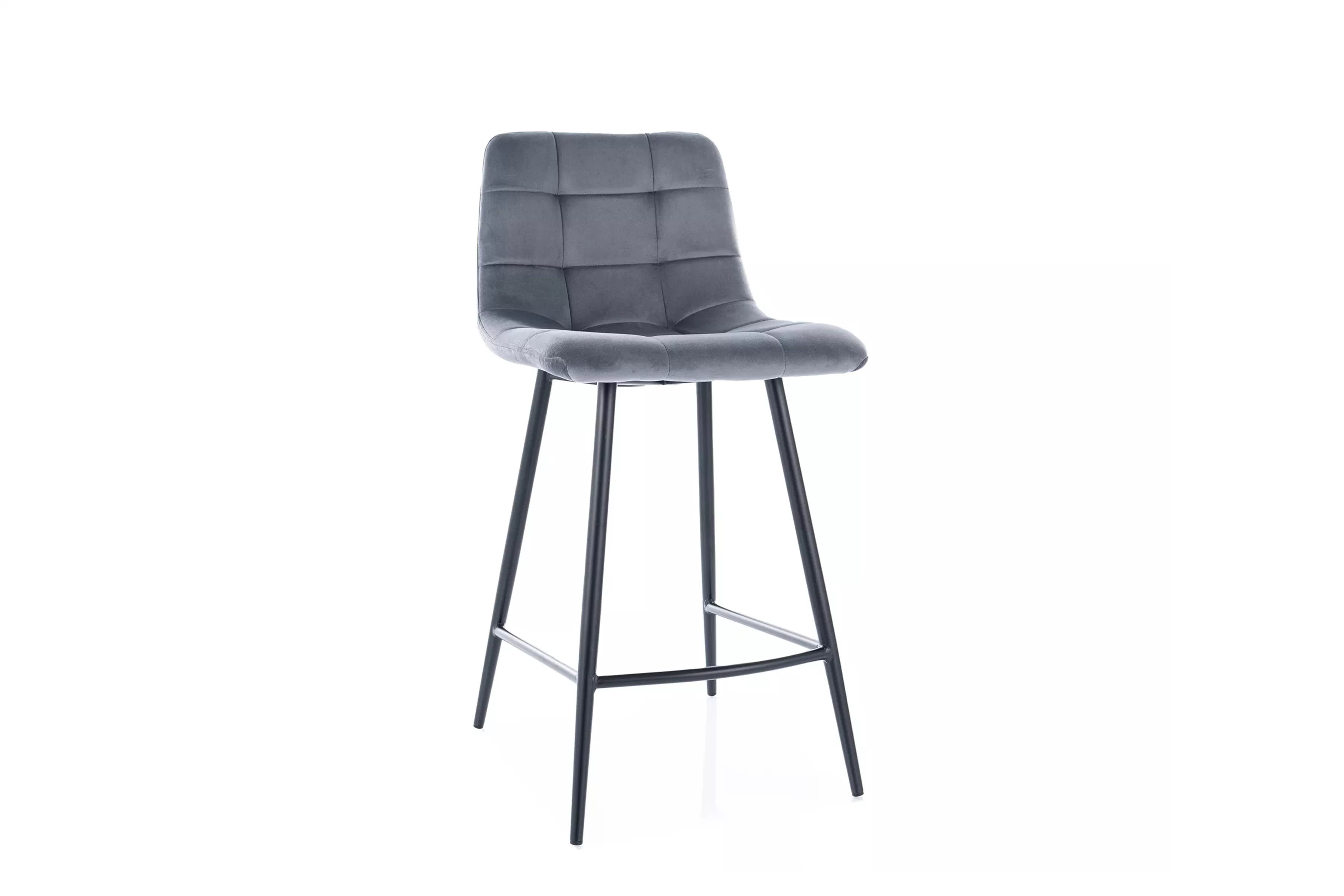 Čalúnený barový stolička Mila H-2 - sivý Bluvel 14 / čierne nohy Barová stolička čalúnená Mila H-2 - šedý Bluvel 14 / čierny nožičky