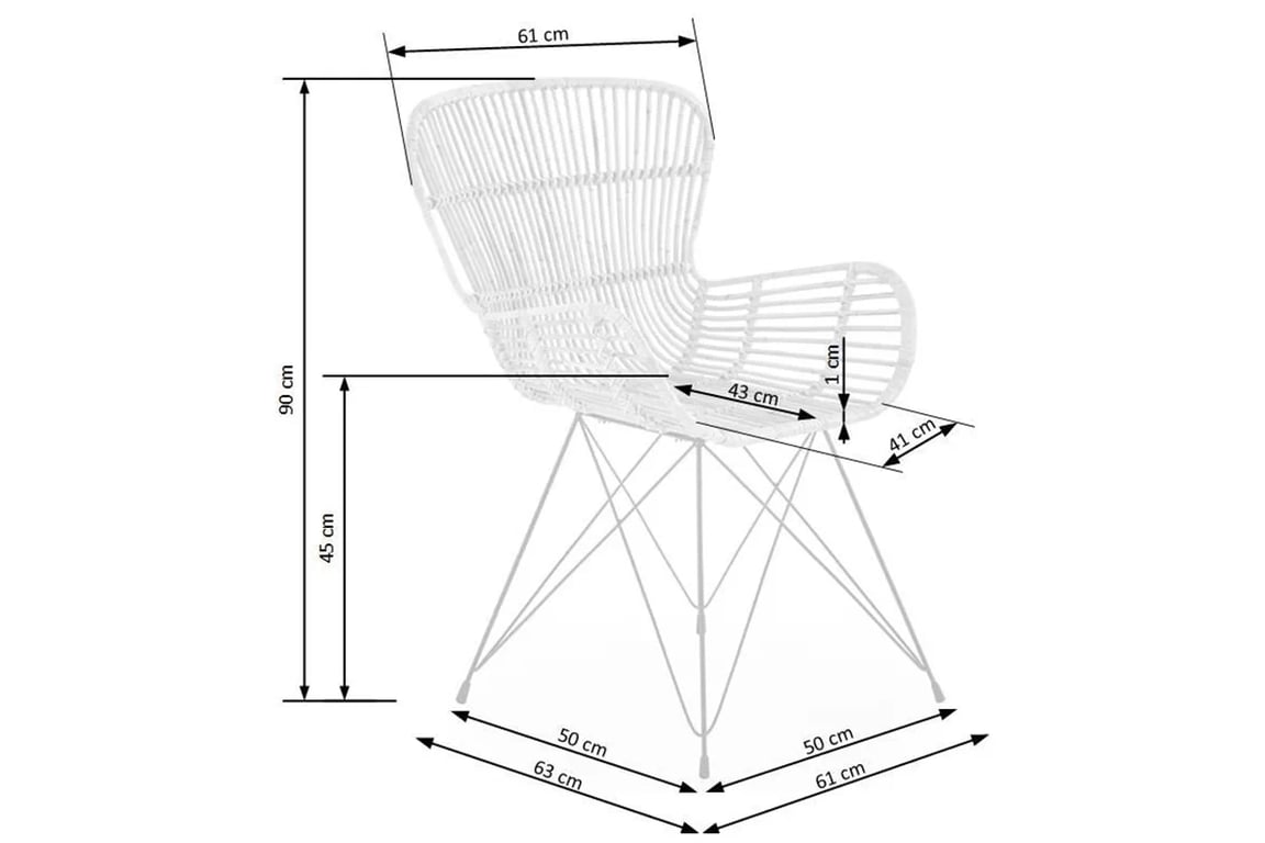 Ratanová židle Niveli - přírodní / černé kovové nohy židle K335 rattan - přírodní - Rozměry