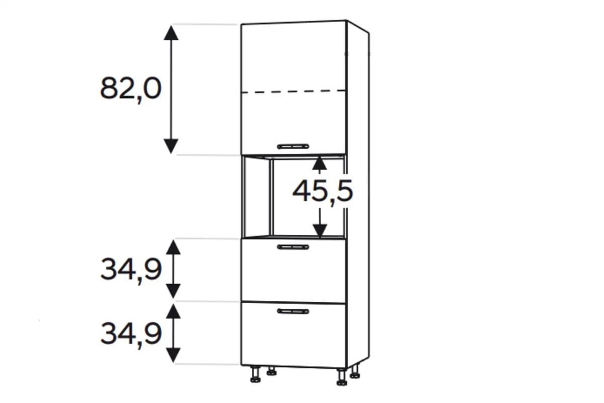 Vysoká kuchyňská skříňka Kammono F11 SDPK60SS2/71 se zásuvkami pro vestavnou kompaktní troubu KAMMONO F11 SDPK60SS2/71 - regál kuchenny s zásuvkami do zabudowy piekarnika kompaktowego