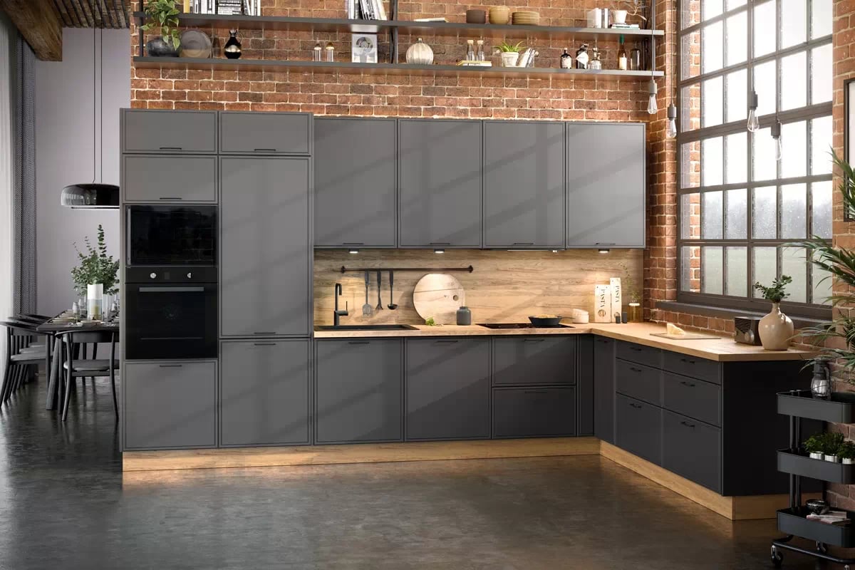 Predný panel na umývačku riadu Kammono F FZMYW45 – 45 cm, plný Kuchyňa Kammono F8 vizualizácia - Farebné prevedenie Bazalt