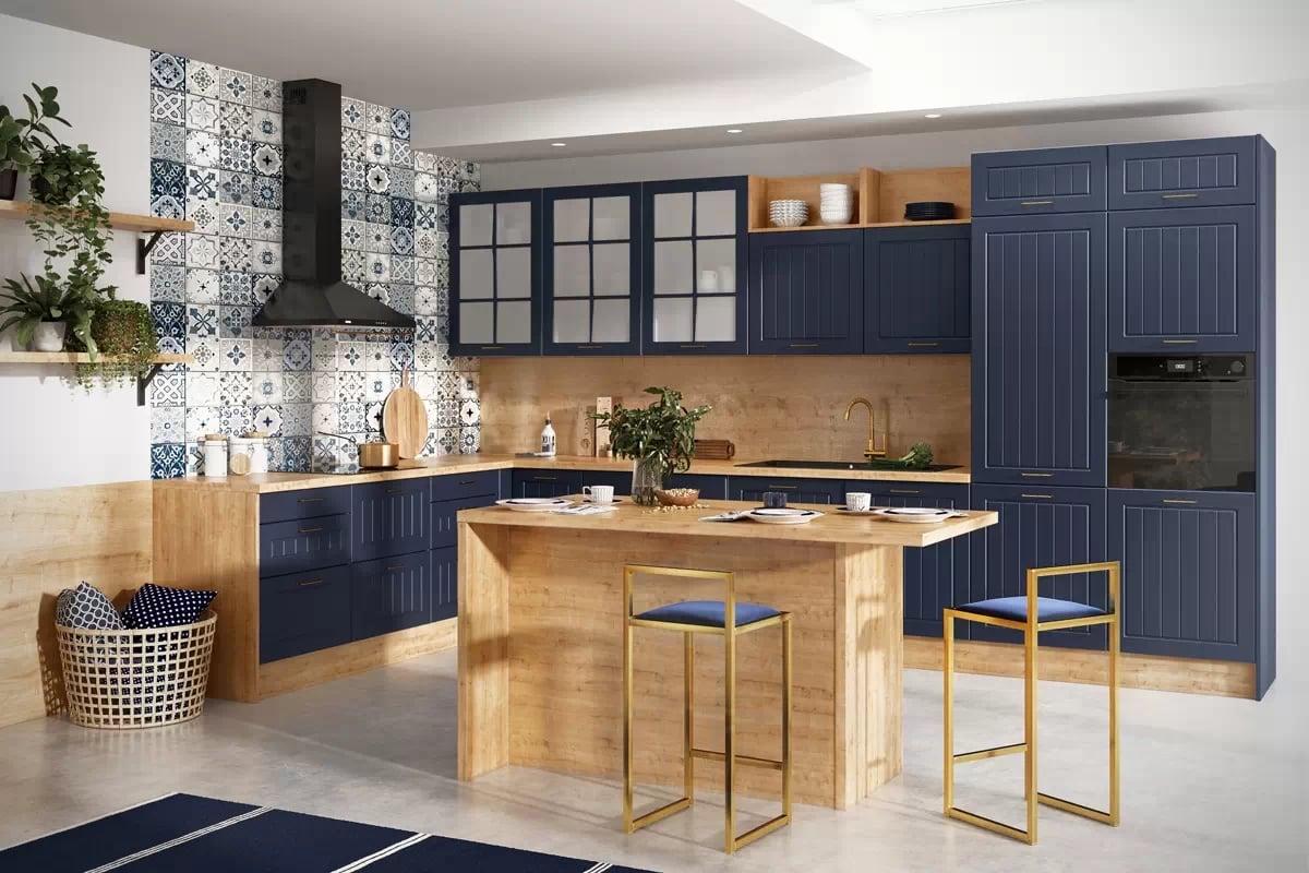 Rohová horní kuchyňská skříňka Kammono F WRP60/90 – dvoudveřová Kuchyně Kammono F7 aranzacja - Barevný odstín Námořnická modrá