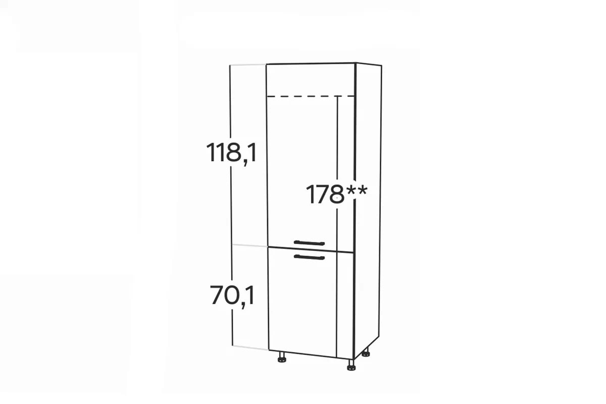 Kuchynský stĺpik Kammono F SL60 na vstavanú chladničku KAMMONO F4 F7 F8 - SL60 Skrinka pre vstavanú chladničku - szkic z wymiarami
